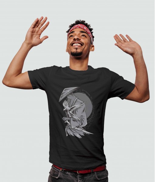 Мъжка тениска с щампа Арт Samurai ronin with bird